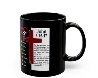 John 3:16-17 Scripture Mug | Black Ceramic Coffee Cup