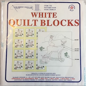 Jack Dempsey White Quilt Blocks Deer Family Patter #199 Embroidery Quilting Blocks