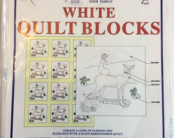 Jack Dempsey White  Blocks Deer Family Stamped Embroidery Fabric Pattern #199