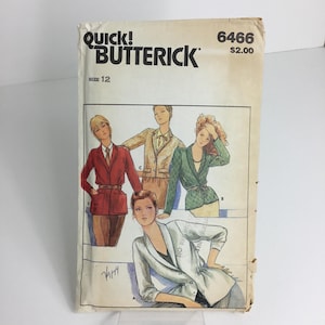 Puede incluir: Un patrón de costura vintage para una chaqueta, con cuatro estilos diferentes. El patrón es de Quick & Easy Butterick, talla 12, y está numerado 6466. El precio es de 2,00 $.