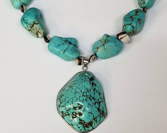 Turquoise and Sterling Silve Statement necklace