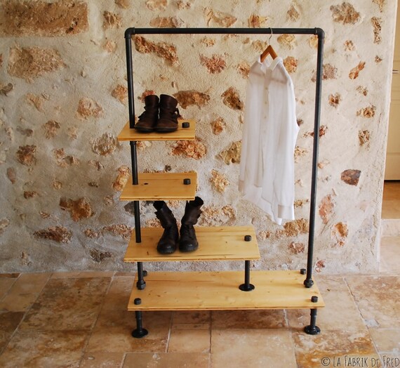 Garment Rack With Shelves Industrial Wardrobe Vintage Etsy