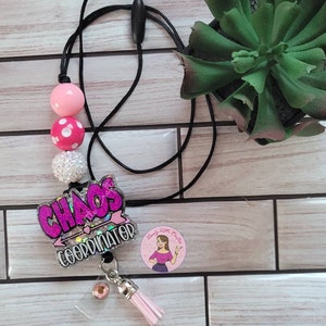 Chaos coordinator beaded lanyard, teacher lanyard, beaded lanyard, beaded badge reel, teacher badge reel, office reel