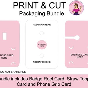 Embalagem SVG Badge Reel, embalagem com alça para telefone, pacote com slot para cartão de visita, cartão com topper de palha