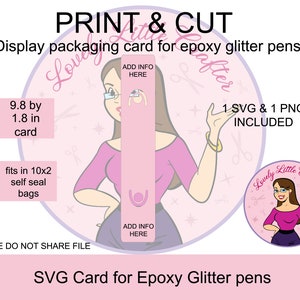 Embalagem de caneta SVG glitter, cartão de caneta epóxi glitter