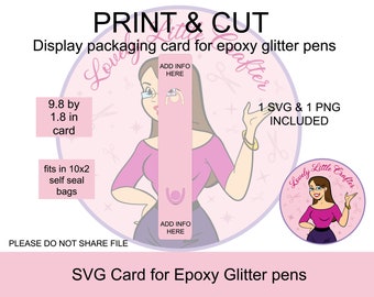 SVG glitter pen packaging, epoxy glitter pen card