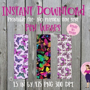 Epoxy pen wrap, butterfly pen wrap, pen wrap png