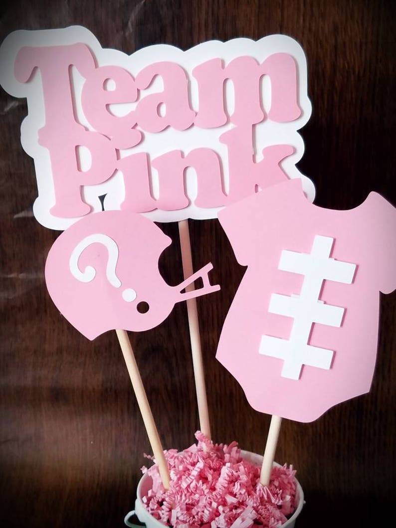 football shower decor gender reveal centerpiece football gender reveal football baby shower Team Blue Pink Baby shower centerpiece