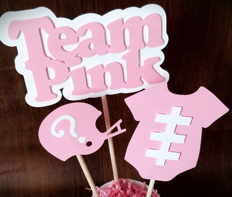 football shower decor gender reveal centerpiece football gender reveal football baby shower Team Blue Pink Baby shower centerpiece