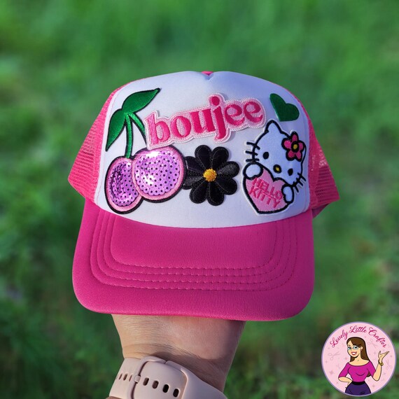 Hello Kitty Cherries Trucker Hat Cute Kitty Trucker Hat | Hello Cat Pink Graffiti Style  main image 3