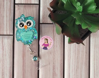Owl Bird Faux Turquoise Jewel Drop Bead ID Badge Name Tag Key Card Holder Reel Owl Bird Faux Turquoise Jewel Drop Bead ID Badge Name Tag Key Card Holder Reel
