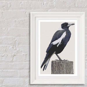 Magpie Australian Native Bird Realistic PDF Digital Cross Stitch Pattern