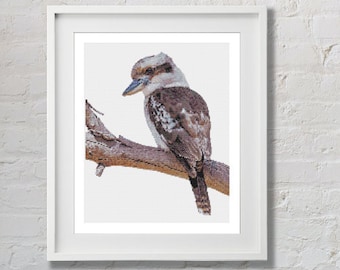 Australische inheemse vogel kookaburra realistisch pdf digitaal kruissteekpatroon