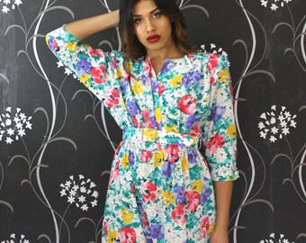 Vintage Occasion Dress UK12 80's Vintage Dress 80's Dress Floral Dress Size 12 Vintage Party Dress Wedding Guest Dress Size US8 80er Kleid