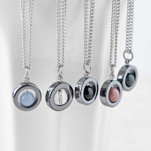 Fidget Necklace, Gemstone Spinner Pendant, Mindfulness Gift,