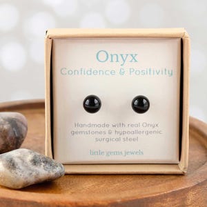 Onyx Stud Earrings, Handmade Surgical Steel Posts, 6mm Gemstone