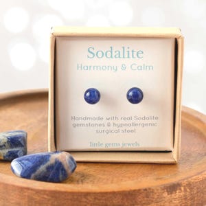 Navy Blue Earrings, Sodalite Gemstone & Hypoallergenic Surgical Steel Studs, 21st Birthday Gift For Him,