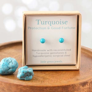 Turquoise Stud Earrings: Hypoallergenic Surgical Steel, Handmade
