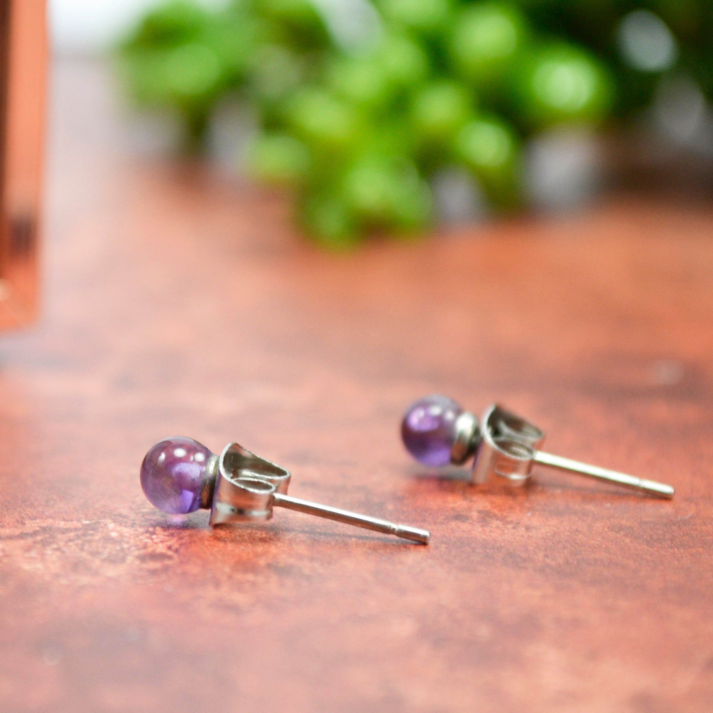 Genuine Amethyst Earrings Tiny Post Earrings Surgical Steel Etsy