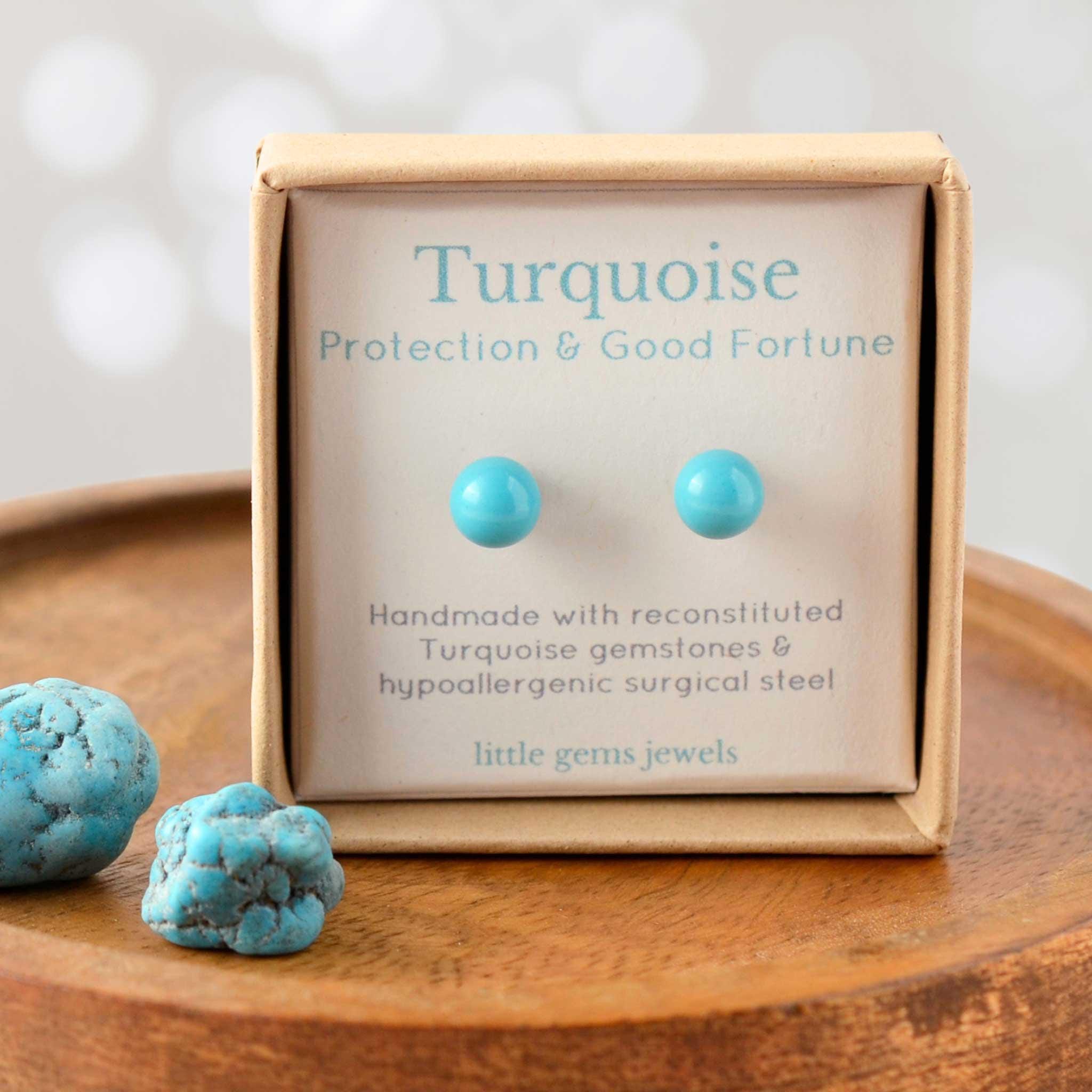 Turquoise Stud Earrings, Hypoallergenic Surgical Steel, December…