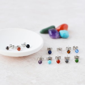 Single Gemstone Stud Earring: Hypoallergenic Surgical Steel, Handmade