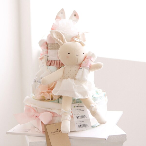 Bunny Diaper Cake for Baby Girl | Baby shower gift set | New born baby or Mom to be Gift Basket | Nursery decor | Hospital Gift | plush toy