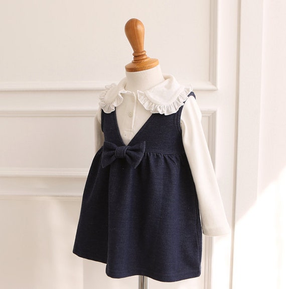 Blue Denim Dress with Bow for baby girl / baby girls outfits / Etsy