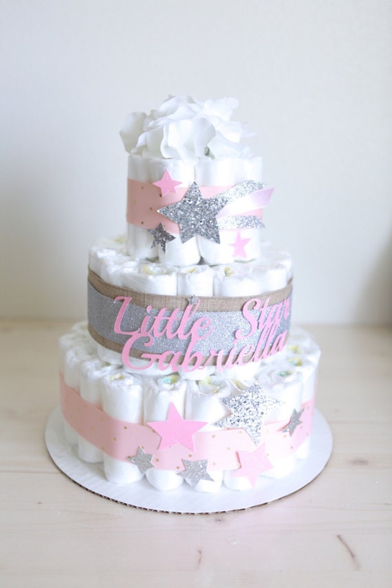 Twinkle Twinkle Little Star Baby Shower Diaper Cake Pink and Gold Star Mommy to be Diaper Cake for girls Gifts for Baby Baby Girl