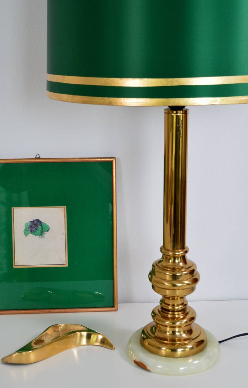Brass and Onyx Marble Table Lamp or Desk Lamp Italy 1960 interior decoration Home interior signed Franco Bosi glam style