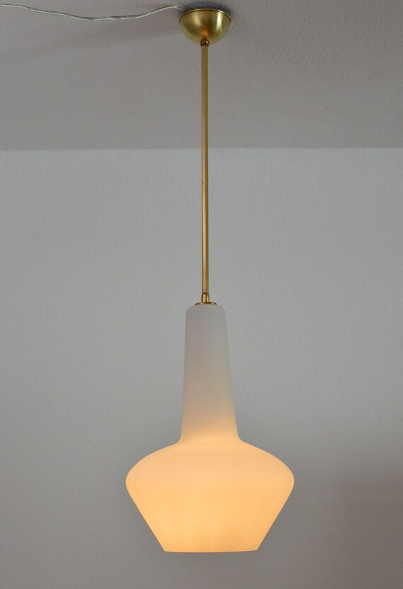 Italian Mid Century Modern Murano Pendant Lamp With Opaline Glass Vintage Ceiling Lamp Murano Pendant 1950s