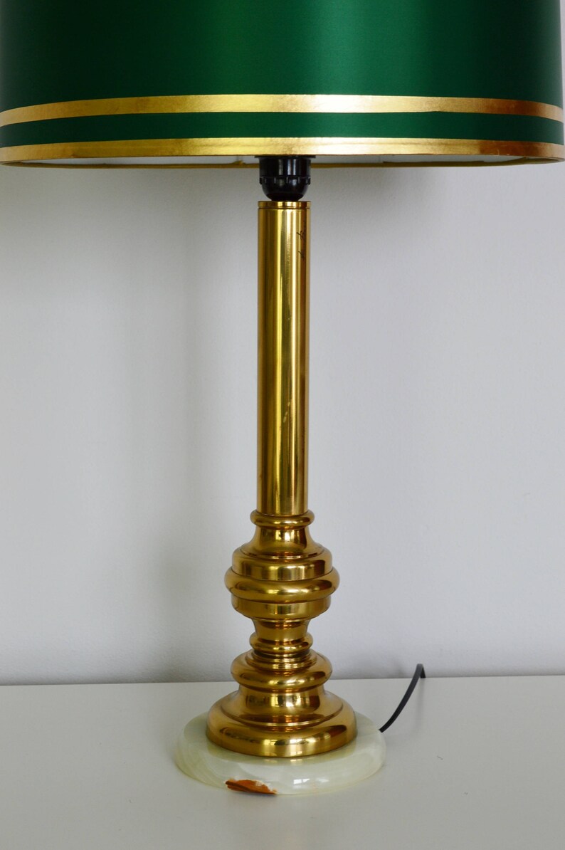 Brass and Onyx Marble Table Lamp or Desk Lamp Italy 1960 interior decoration Home interior signed Franco Bosi glam style