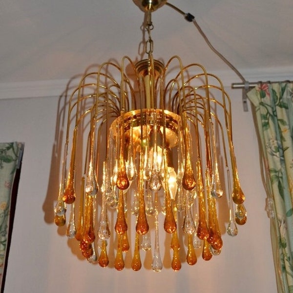 Vintage crystal CHANDELIER Midcentury Made in MURANO Italy 1950 VINTAGE ceiling fixture pendant lighting shabby chic wedding gift