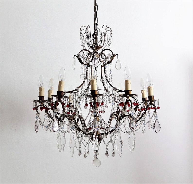 Murano Venetian Style Chandelier Lighting with Pink Crystal Murano Venetian Style Chandelier Lighting with Pink Crystal