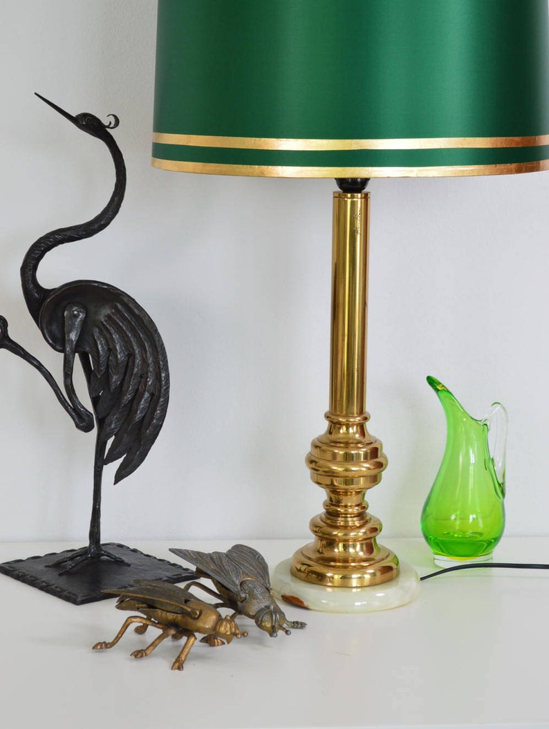 Brass and Onyx Marble Table Lamp or Desk Lamp Italy 1960 interior decoration Home interior signed Franco Bosi glam style