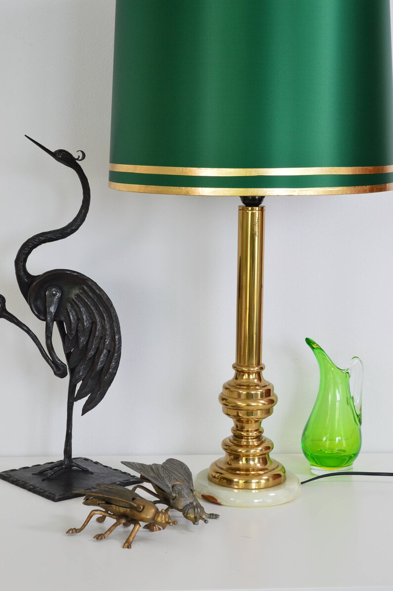 Brass and Onyx Marble Table Lamp or Desk Lamp Italy 1960 interior decoration Home interior signed Franco Bosi glam style