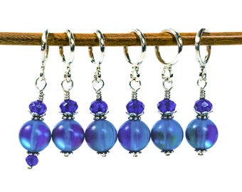 Sapphire blue Mermaid Glass bead stitch markers for knitting and crochet, knitting & crochet gift, optional silk bag