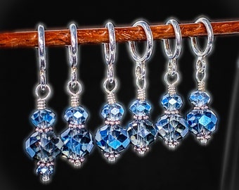 Stitch Markers for Knitting, Navy blue crystal glass stitch markers for knitting and crochet SET OF 10