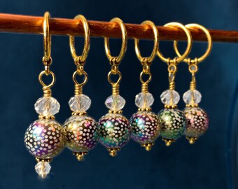 Knit/Crochet holiday themed Stitch Markers. Nebula and stars, snag free stitch marker set