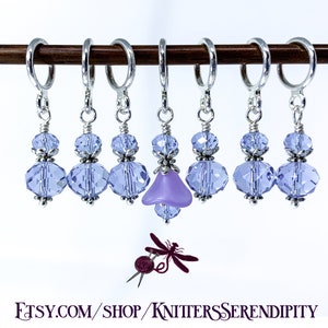 Stitch Markers for Knitting, Lavender crystal and flower bead stitch marker, knitting & crochet markers