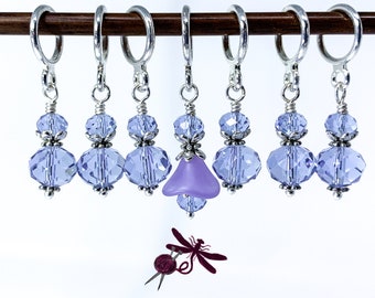 Stitch Markers for Knitting, Lavender crystal and flower bead stitch marker, knitting & crochet markers