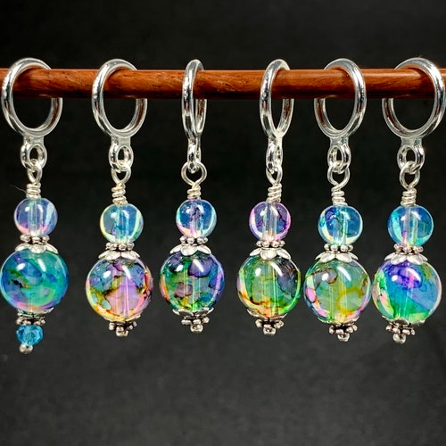 Purple/green Glass Bead Stitch Markers for Knitting and Etsy