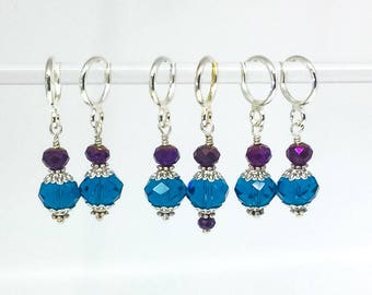 Teal & Purple stitch markers for knitting and crochet. Stitch marker set for knit or crochet gift.