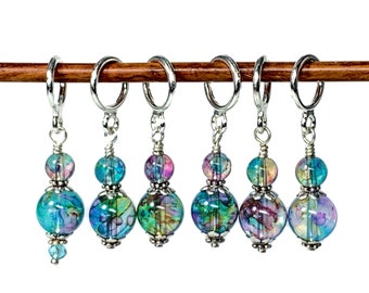 Opal glass bead stitch markers, Stitch marker set for knitting or crochet, optional silk gift bag