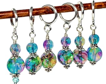 Opal glass bead stitch markers, Stitch marker set for knitting or crochet, optional silk gift bag