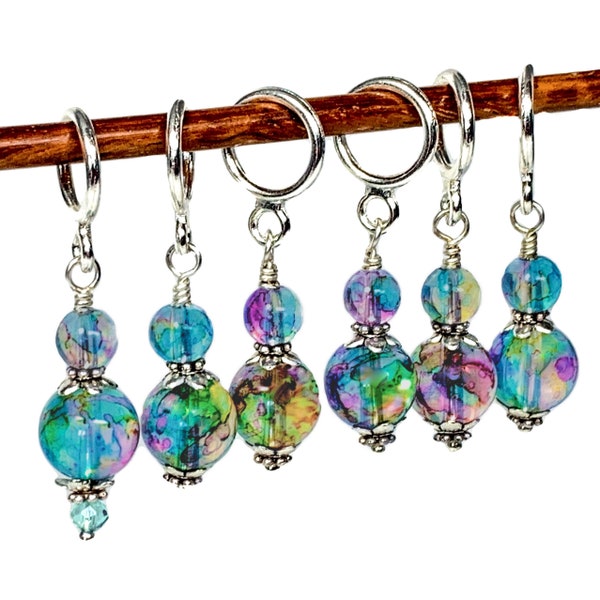 Opal glass bead stitch markers, Stitch marker set for knitting or crochet, optional silk gift bag