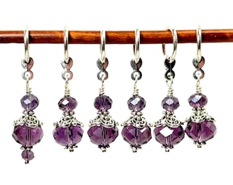 Purple Crystal Stitch Markers: Knitting Crochet Gift, Snag-Free