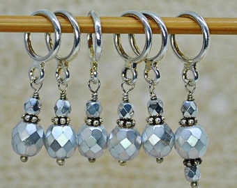 Silver Glass Bead Serendipity Stitch Markers for Knitting, Snag Free Stitch Markers for Lace Knitting, crochet, sock stitch markers