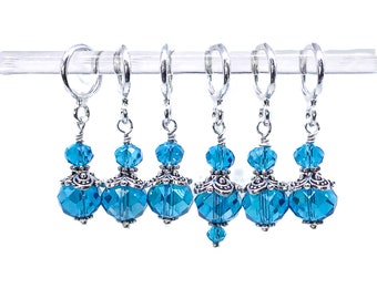 Aqua blue/turquoise glass bad stitch markers for knitting and crochet, Stitch Marker gift set