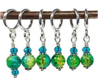 Stitch Markers for Knitting & crochet / Turquoise Lime Glass Bead Stitch Markers/ Tropic summer beach theme