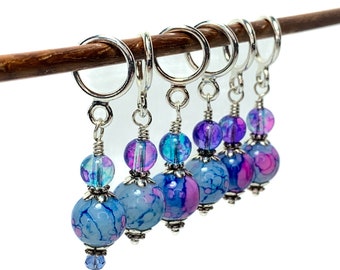 Stitch marker set for knitting or crochet, light blue multi color, optional silk gift bag, row & place markers